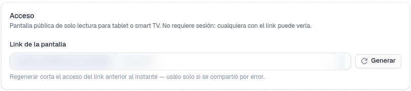 Pantalla kiosco en Configuración