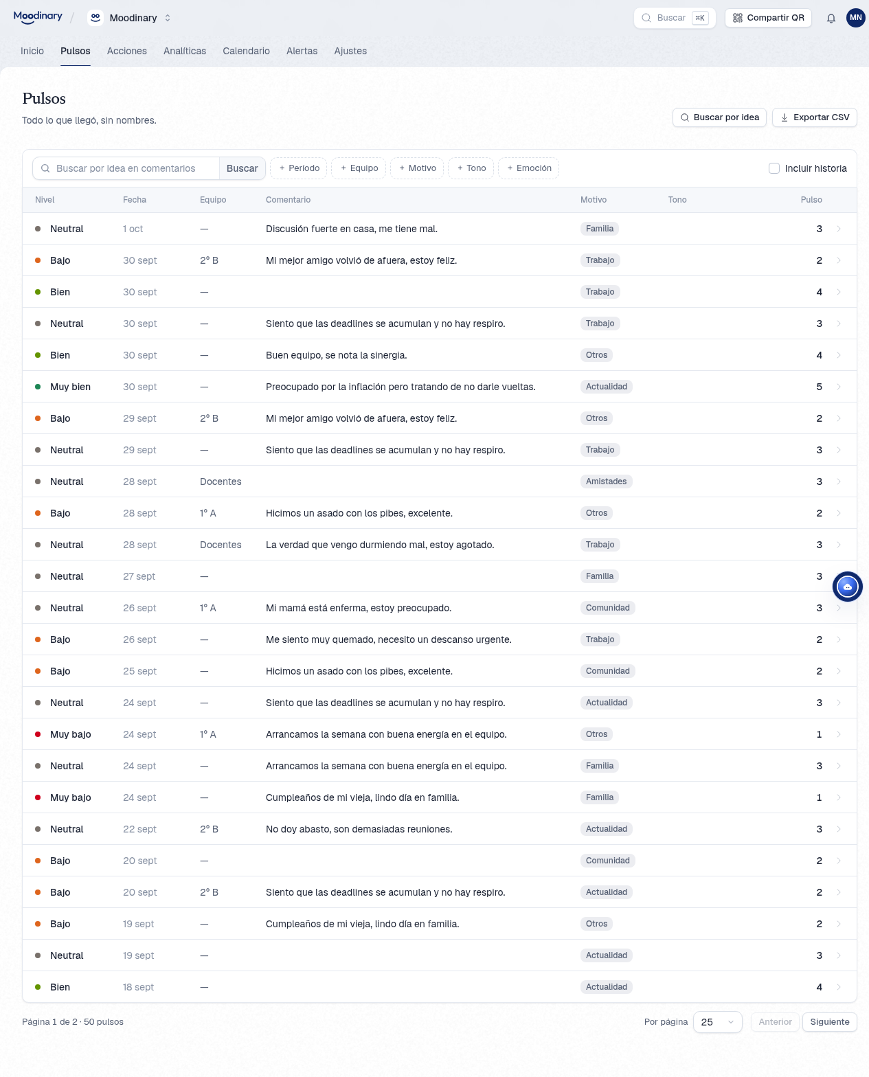 Lista de pulsos
